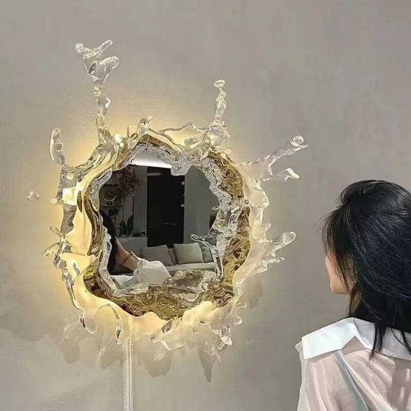 Novel Art Water Spray Style Wall Lamp With Mirror