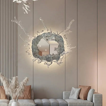 Novel Art Water Spray Style Wall Lamp With Mirror